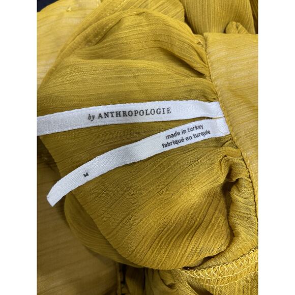 Anthropologie Long-Sleeve Yellow Polyester High-Neck Sheer Blouse Size M - Picture 4 of 5